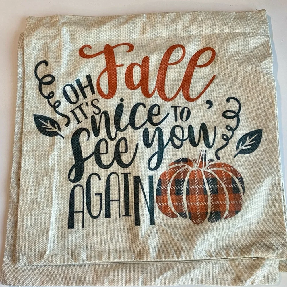 Set of 4 Fall Decorative Pillow Covers 17” Buffalo Check Thanksgiving Pumpkins